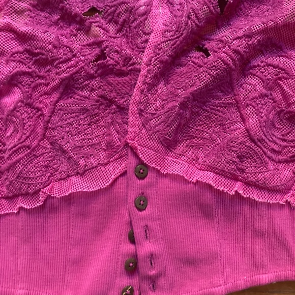 Have My Heart Tank by Free People Lace button Crop Corset Top Pink Large L - Picture 11 of 13